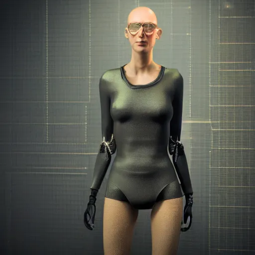 Image similar to 3 d model, beautiful woman by pantokrator rendered in unreal engine, orthodox cyberpunk, mech body, wires from the matrix movie, sci - fi