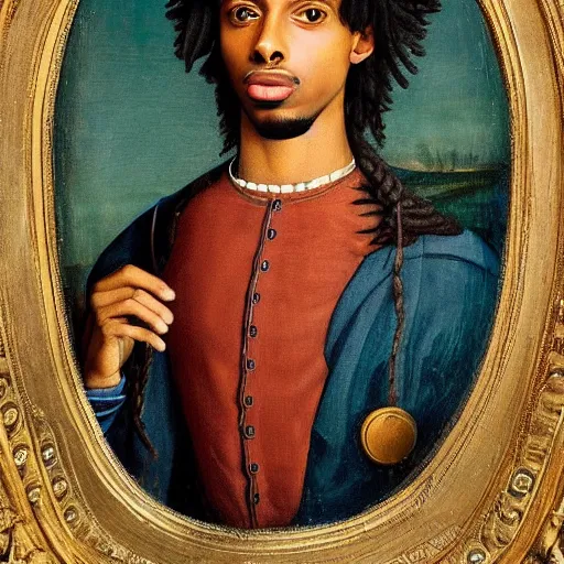 Prompt: a renaissance portrait painting of Playboi Carti