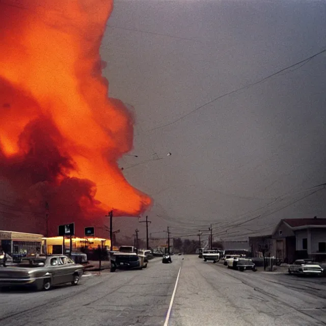 Prompt: the world is on fire and no one cares, photo by william eggelston