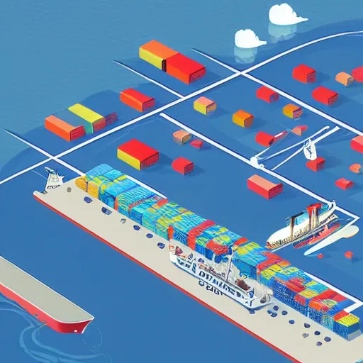 Prompt: isometric view of a shipping container port by chiho aoshima