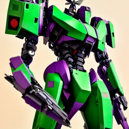 Prompt: a long shot of a jaeger which based on the concept of evangelion unit 01, green + orange + purple, with tail, animal style head, in the style of the movie pacific rim, detailed, 4k, painted by Ashley Wood