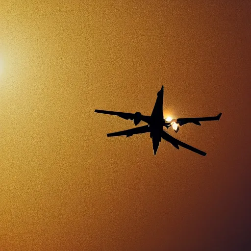 Prompt: pov on the back of a flying bird, a plane arriving in front