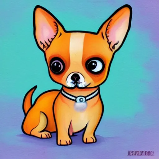 Prompt: a jeremiah ketner illustration of an adorable and cute tan chihuahua