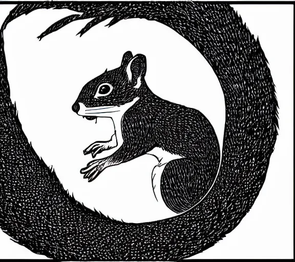 Prompt: squirrel jumping, beautiful vector art by aaron horkey, pure b&w