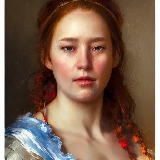 Image similar to portrait of an dutch woman ( 3 5 ) from holland in 2 0 2 1, an oil painting by ross tran and thomas kincade