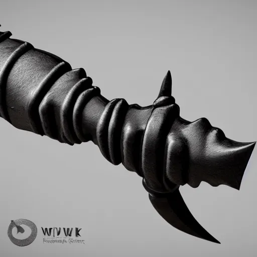 Image similar to a black sword skull handle, ornament, weapon, a 3 d render by dom qwek, studio lighting, raytracing, trending on polycount, futurism, hard surface modeling, rendered in maya, 3 ss max, blender, artstation hd