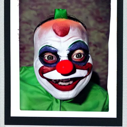 Image similar to polaroid of a screaming clown halloween mask