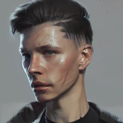 Image similar to A portrait of a man, hairstyle undercut, techwear, cyberpunk, sith, star wars art, art by greg rutkowski, matte painting, trending on artstation