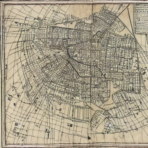 Prompt: city plan drawing in style 1 6 th century map