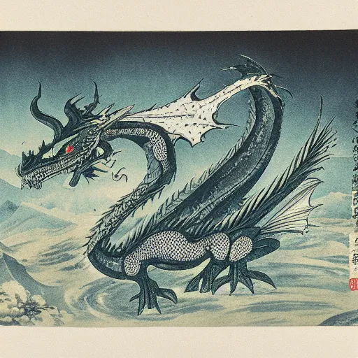 Prompt: Dragon in the stye of Yukio Miyamoto