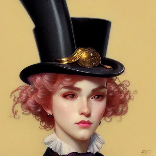 Image similar to close portrait of a fancy cat with a top hat, vaporwave, highly detailed, digital painting, artstation, concept art, smooth, sharp focus, illustration, art by artgerm and greg rutkowski and alphonse mucha