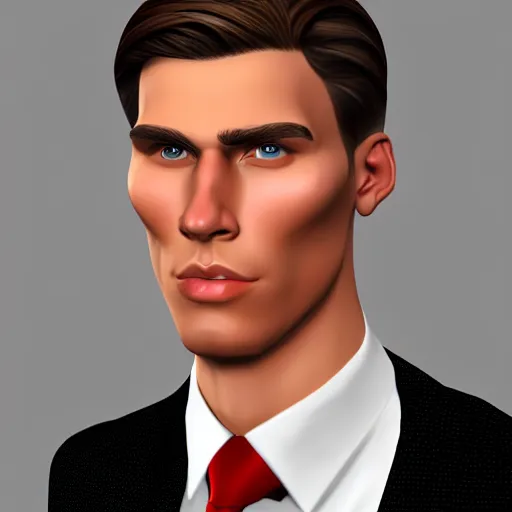 Prompt: muscular chad gigachad handsome jerma 9 8 5 with thick brunette hair, jerma 9 8 5 as a chad with thick brunette hair, strong jawline, good posture, and wearing a suit, realistic, hyperrealistic, 8 k resolution, highly detailed, very detailed, hd quality, intricate details, trending on artstation