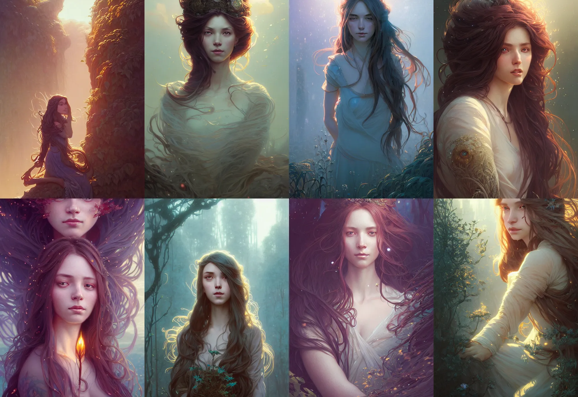 Image similar to highly detailed portrait of a woman with long hairs, stephen bliss, unreal engine, fantasy art by greg rutkowski, loish, rhads, ferdinand knab, makoto shinkai and lois van baarle, ilya kuvshinov, rossdraws, tom bagshaw, alphonse mucha, global illumination, radiant light, detailed and intricate environment