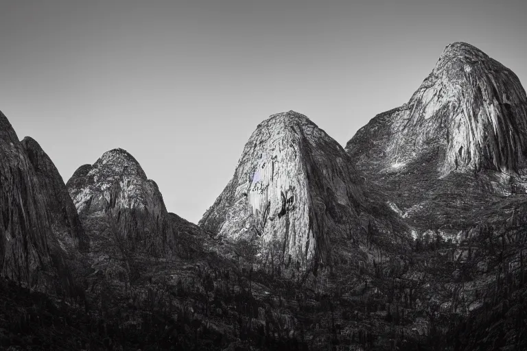 Prompt: distant alien spaceship in the style of ansel adams, black and white, old, master photography by ansel adams