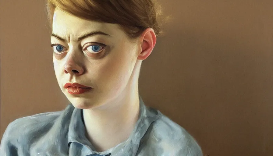 Image similar to painting by borremans, emma stone, detailed, stunning