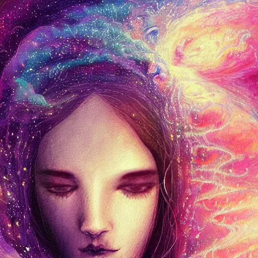 Prompt: beautiful detailed artistic portrait of a person travelling between different astral planes. consciousness is a different type of energy. grainy and rough. fine detail. soft colour scheme. artistic painting by lurid ( 2 0 2 2 ). featured on deviantart.