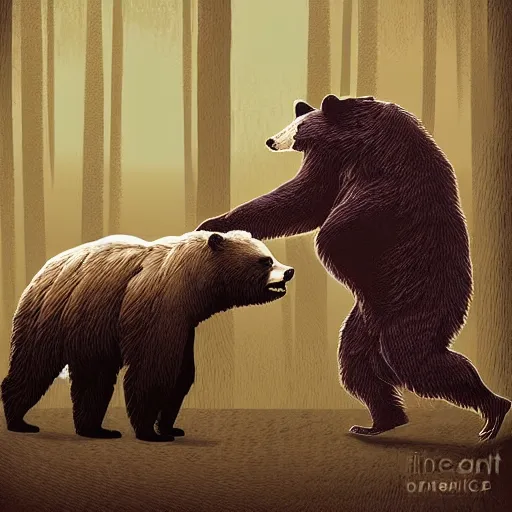Prompt: angry man standing up against bear, digital art, detailed