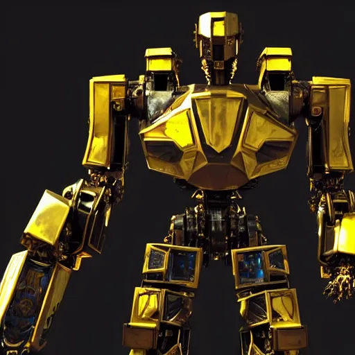 Image similar to a shiny ornate boxing humanoid mecha in ruin city, victory, bright, by war robots, real steel ( 2 0 1 1 ), westworld and eve venture and pacific rim and machine warrior 5, cryengine, frostbite 3 engine, scarlet and yellow scheme, sharp focus, 8 k, high definition, insanely detailed, soft lighting, smooth face