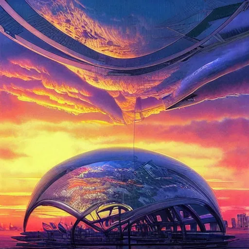 Image similar to bio-futurism, utopian city,differential growth,beautiful sunset,panoramic,michael whelan,photorealistic,detailed