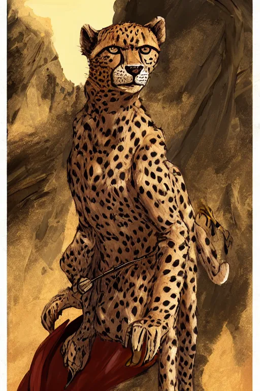 Image similar to Humanoid Cheetah, Animal face, D&D, Tabaxi Monk, Solo 3/4 Portait, Simple Robes, fantasy setting