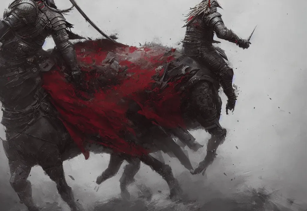 Image similar to rhaegar targaryen, artstation, jakub rozalski, high detail, dramatic lighting