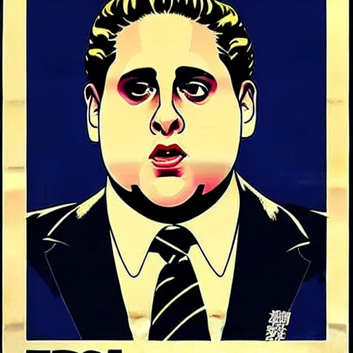 Prompt: how will we capture famous actor jonah hill? he is is causing trouble in this region. How do we stop him? NO JONAH HILLS ALLOWED. JONAH HILL is the subject of this ukiyo-e hellfire eternal damnation catholic strict propaganda poster rules religious. WE RULE WITH AN IRON FIST. mussolini. Dictatorship. Fear. 1940s propaganda poster. ANTI JONAH HILL. 🚫 🚫 JONAH HILL. POPE. art by joe mugnaini. art by dmitry moor. Art by Alfred Leete.