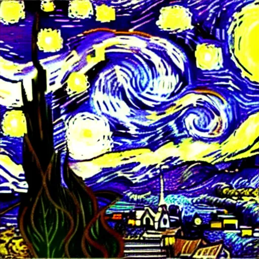 Prompt: Van Gogh starry night in red and green, pixelart-n 6