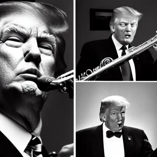 Image similar to donald trump in a jazz band, film noir