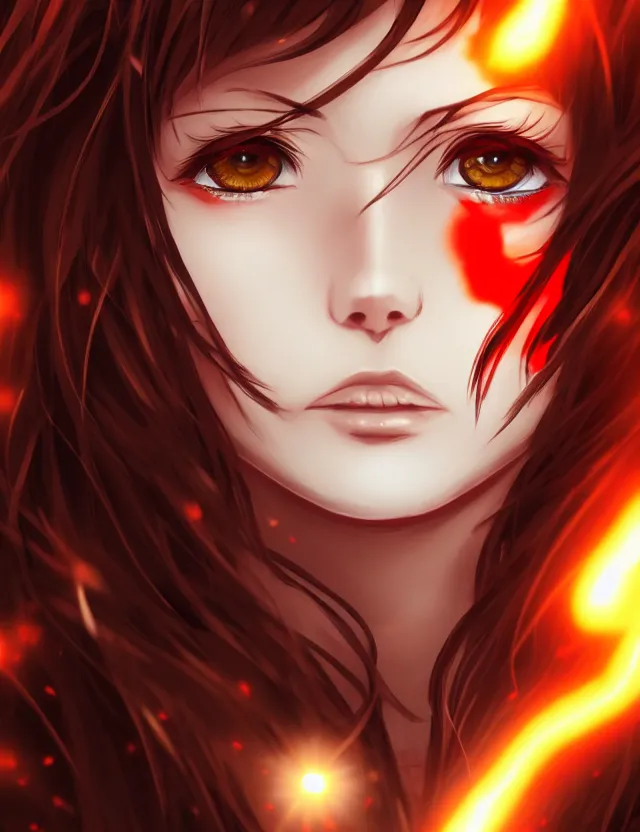 Image similar to a detailed manga portrait of a beautiful brown haired woman in a military uniform glowing with swirling red energy, trending on artstation, digital art, 4 k resolution, detailed, high quality, sharp focus, hq artwork, coherent, insane detail, character portrait