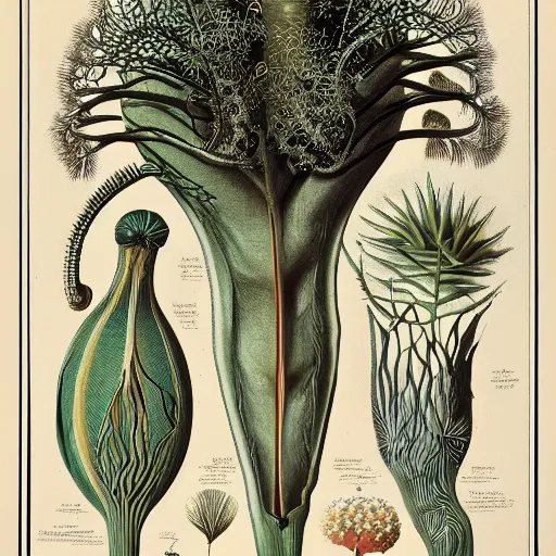 Image similar to ceropegia woodii scientific illustration by ernst haeckel