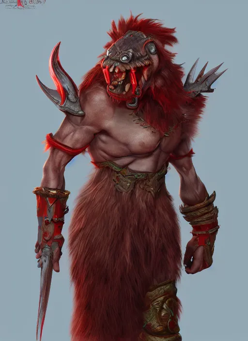 Image similar to а fantasy Proto-Slavic skinny red troll creature in armor inspired blizzard games, full body, detailed and realistic, 4k, trending on artstation, octane render