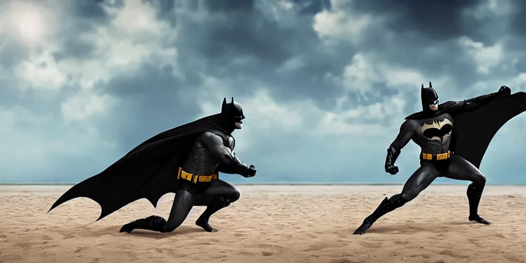 Prompt: batman performing kalaripayattu on a beach, cinematic, color graded, volumetric lighting, octane render, ultra realistic