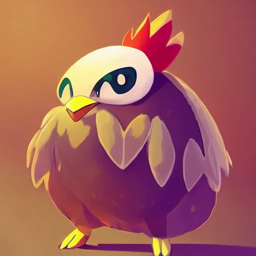 Image similar to A pokemon that looks like a rooster, The coconut shell wrapped around him,The rooster hides inside and sticks his head out to peek，Trending on art station. Unreal engine.