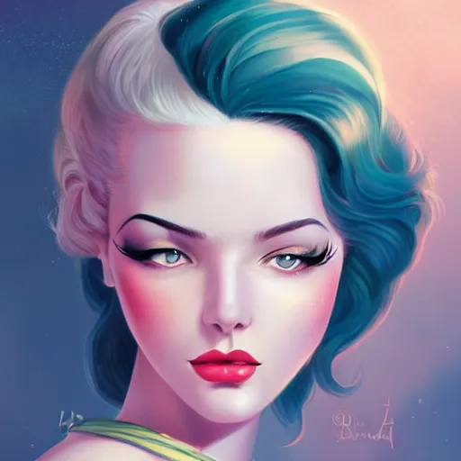 Image similar to a retro pinup by charlie bowater and anna dittmann and olivia de berardinis.