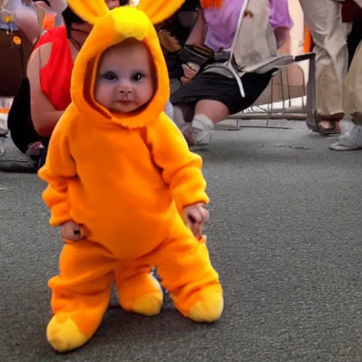 Image similar to cute baby chick dressed as an inmate