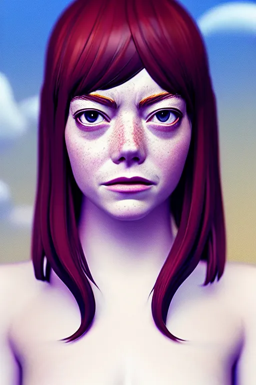 Image similar to emma stone, solarpunk, studio ghibli, jean - baptiste monge, octane render, 4 k, symmetry