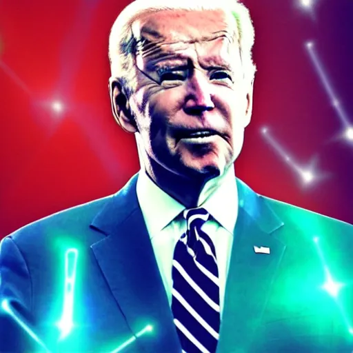 Image similar to god emperor joe biden. laser eyes. fantasy art. vhs filter effect.