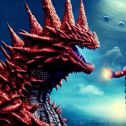 Prompt: a kaiju bigger than a universe, detailed, high contrast, colorful, cinematic, godzilla, shin godzilla, ultraman, monster, beast, beautiful, galaxy, andromeda, milky way, james webb telescope, stars