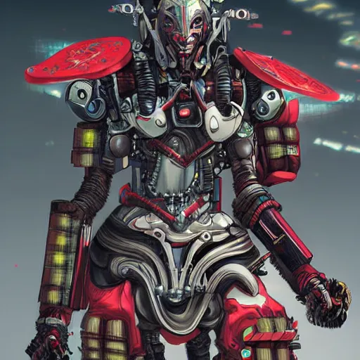 Image similar to female samurai cyborg, mech, cyberpunk, intricate details, highly detailed, concept art. Art by Nivanh Chanthara