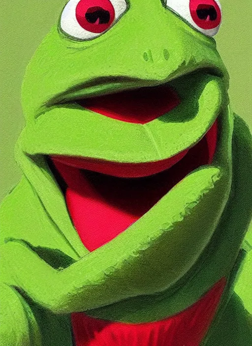 Prompt: portrait of a Screaming Kermit the frog in Society (1989), highly detailed, centered, solid color background, digital painting, artstation, concept art, smooth, sharp focus, illustration, artgerm, donato giancola, Joseph Christian Leyendecker, Les Edwards, Ed Repka, WLOP, Artgerm