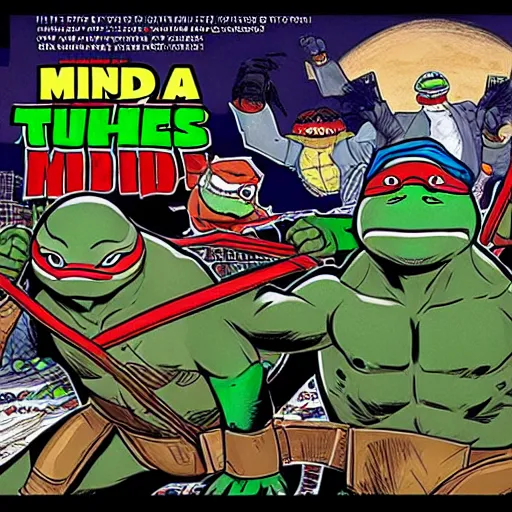 Image similar to ninja turtles in the style of mad magazine