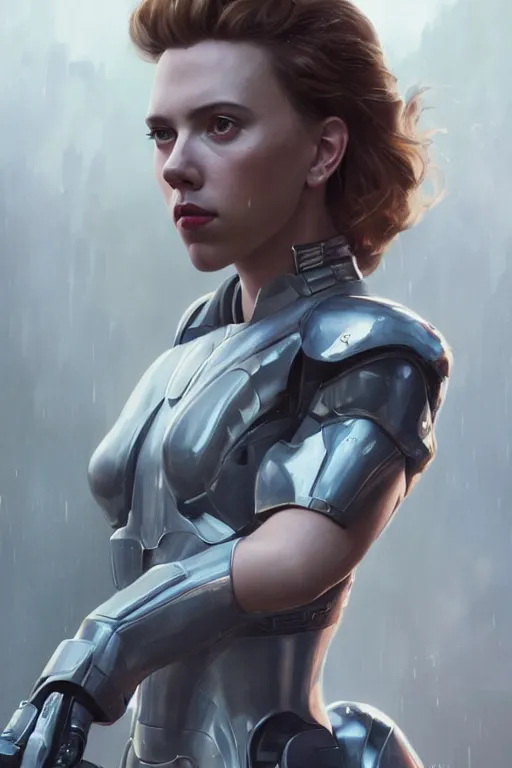 Prompt: a fancy portrait of a Scarlett Johansson wearing sci-fi armour by Greg Rutkowski, Sung Choi, Mitchell Mohrhauser, Maciej Kuciara, Johnson Ting, Maxim Verehin, Peter Konig, final fantasy , mythical, 8k photorealistic, cinematic lighting, HD, high details, atmospheric,