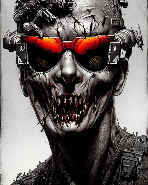 Image similar to soldier 7 6 from overwatch, evil zombie, character portrait, portrait, close up, concept art, intricate details, highly detailed, horror poster, horror, vintage horror art, realistic, terrifying, in the style of michael whelan, beksinski, and gustave dore