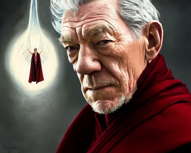 Image similar to ian mckellen as magneto and he is mind controlling lord voldemort to eat a wedding cake, deep focus, d & d, fantasy, intricate, elegant, highly detailed, digital painting, artstation, concept art, matte, sharp focus, illustration, hearthstone, art by artgerm and greg rutkowski and alphonse mucha