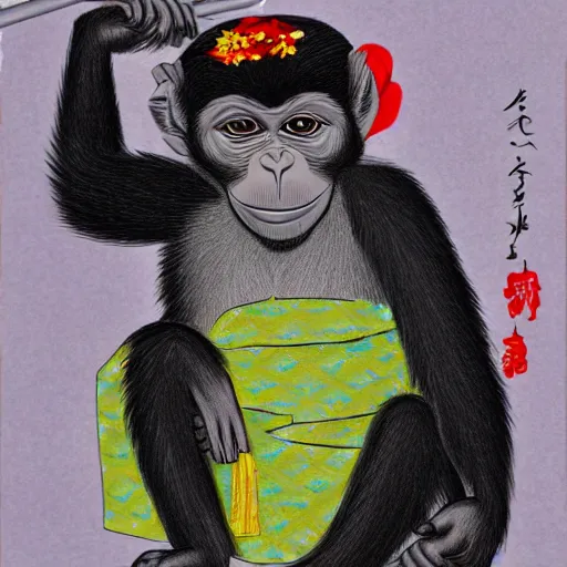 Prompt: a monkey in a kimono