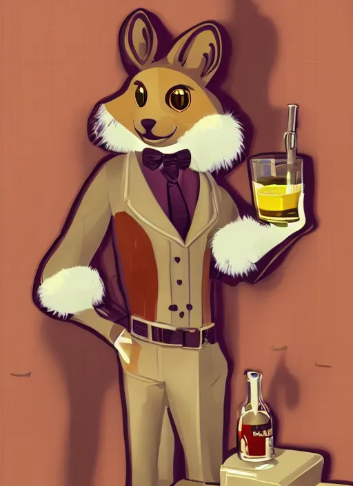 Image similar to squirrel anthro as a dapper bartender with a big fluffy tail, retro futurism, art deco, detailed painterly art style, 🐿🍸🍋, furaffinity, trending on artstation