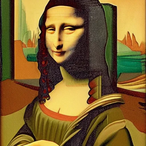 Image similar to mona lisa smoking a cigarette, cubism