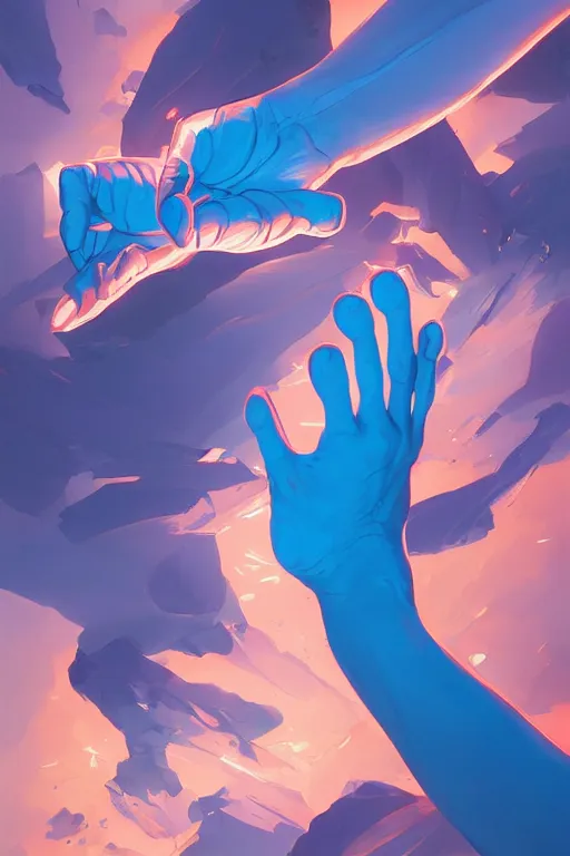 Image similar to a hand reaching out to another hand, behance hd by jesper ejsing, by rhads, makoto shinkai and lois van baarle, ilya kuvshinov, rossdraws global illumination ray tracing hdr radiating a glowing aura