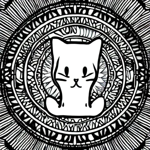 Image similar to tattoo sketch of a cat hugging the sun, on a canva, polynesian style, ornamental, line art, vector,