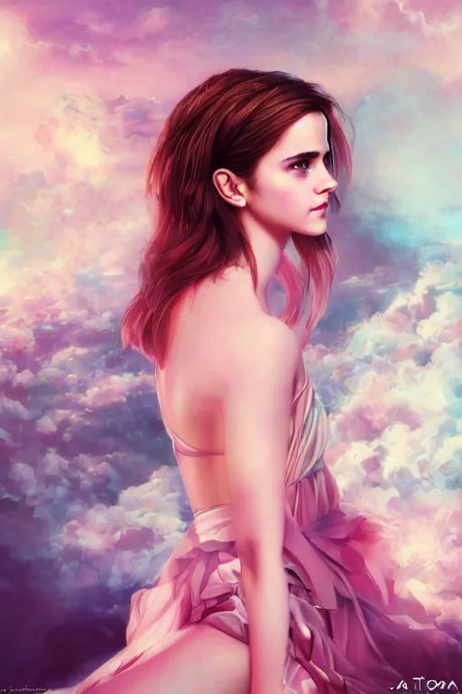 Image similar to emma watson portrait of a vaporwave girl in a cluttered 9 0 s bedroom, by artgerm, tom bagshaw, gerald brom, vaporwave!, vaporwave colors!, lo fi colors, lo fi, 4 k, hd,